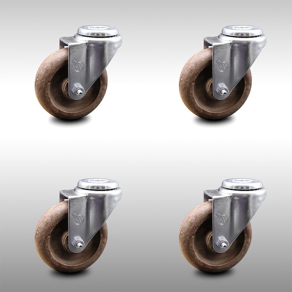 4 Inch SS High Temp Glass Filled Nylon Wheel Swivel Bolt Hole Caster Set SCC